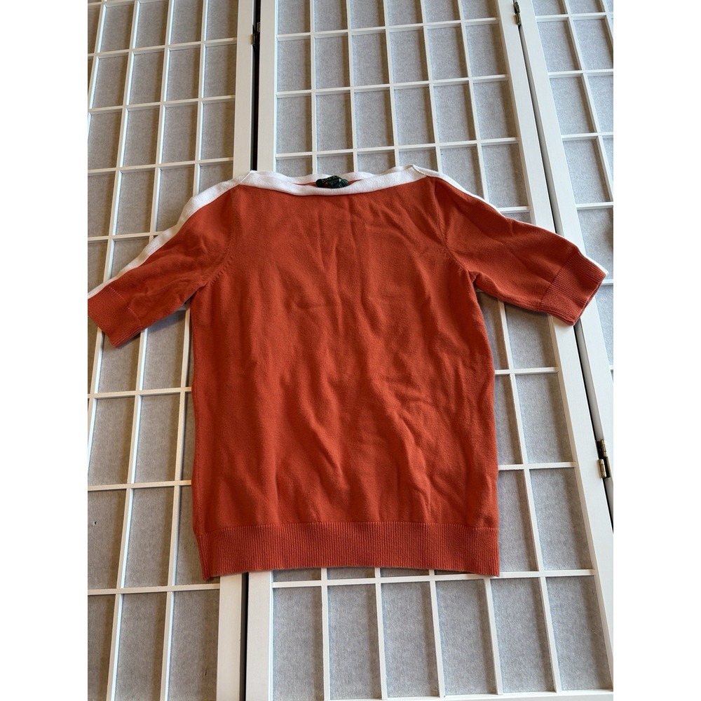 Vintage Y2K Lauren Ralph Lauren Orange Knit Short Sleeve Sweater Size‎ Medium